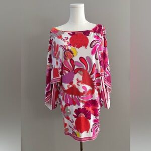 Trina Turk Caprice Tunic Swim Cover Up, Pink, Orange, Yellow, Size S